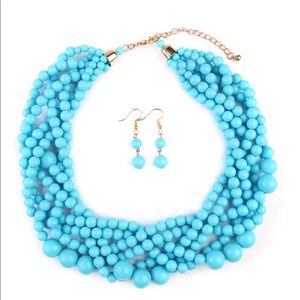 Light blue bubble choker necklace and earrings set